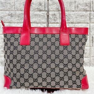 Gucci Red and Tan Signature Tote Bag